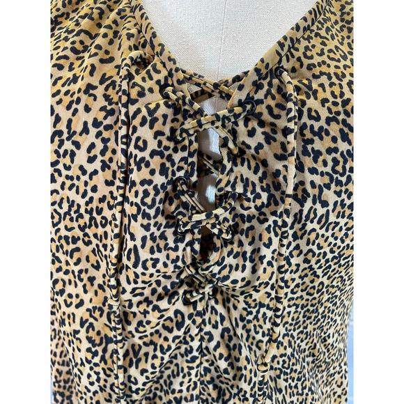 Vintage 1990s Leopard Print Halter Lace Up Bust High Cut Ome Piece Swimsuit M/L - Picture 4 of 10